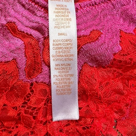 Savage X Fenty Red & Fuchsia Lace Push-Up Bra and Bikini Set - Picture 2 of 3